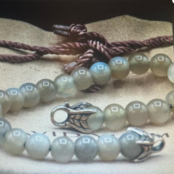 DAVID YURMAN Unisex Sterling Silver 8mm Moonstone Spiritual Beads Bracelet 8.5” - Picture 1 of 3
